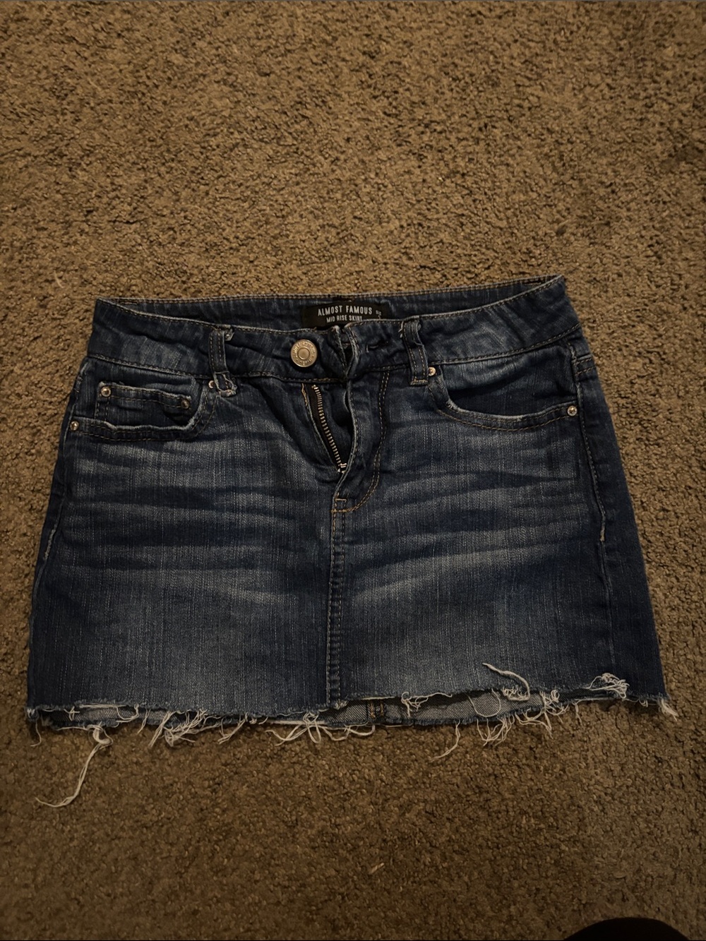 Almost Famous Indigo Distressed Denim Mini Skirt